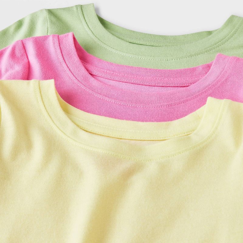 Toddler Girls' 3pk Solid Short Sleeve T-Shirt - Cat & Jack™ Pink/Green/Yellow, 4 of 5