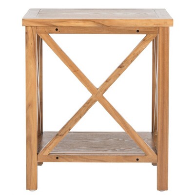 Oak Rectangular End Table with Cross Back Design and Lower Shelf