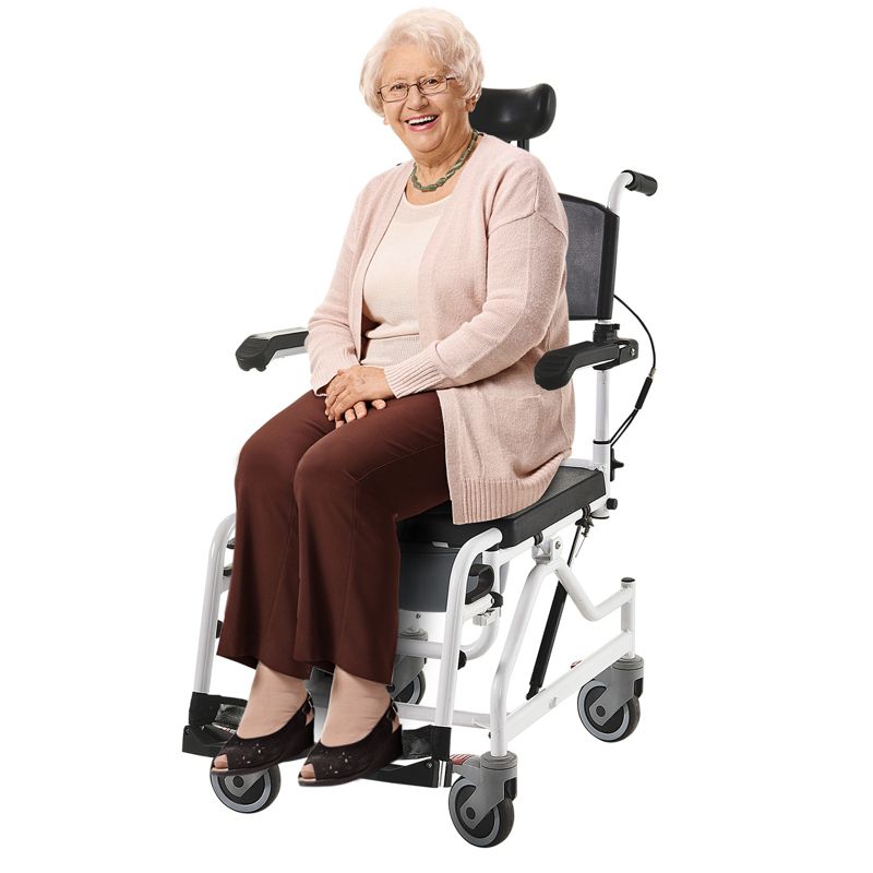 HOMCOM Personal Mobility Assist Bedside Commode Toilet Chair with 30° Reclining Backrest & Four Rolling Wheels, 4 of 9