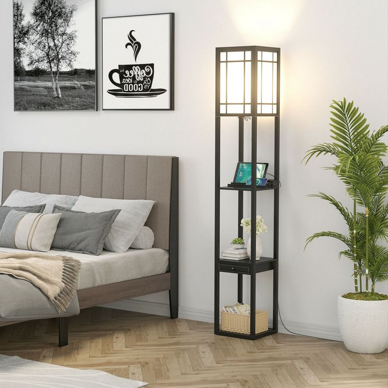 Costway Modern Standing Shelf Floor Lamp w/ 1 Power Outlet & 2 USB Ports for Living Room, 4 of 11