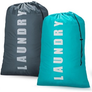 2 Pack Large 24" x 36" Travel Laundry Bags, Cyan + Gray Dirty Clothes Organizers for Camping - 1 of 4