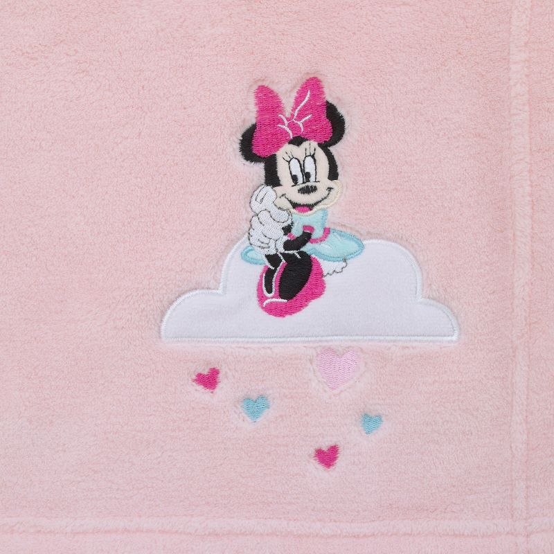 Disney Minnie Mouse Be Happy Pink, Aqua and White Super Soft Baby Blanket with Cloud Applique, 3 of 6