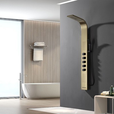 Black and Gold 60'' Modern Brass Shower Panel System with Rainfall Shower Head