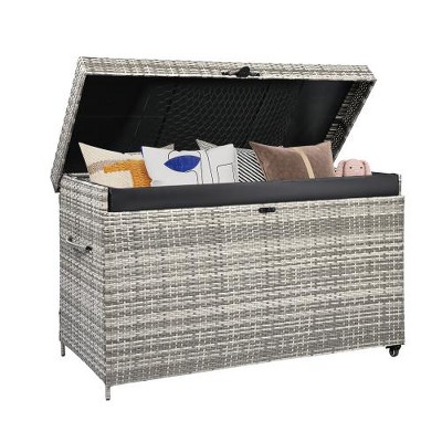 Bigget Outdoor 200 Gallon Steel Wicker Patio Deck Storage Box,Grey