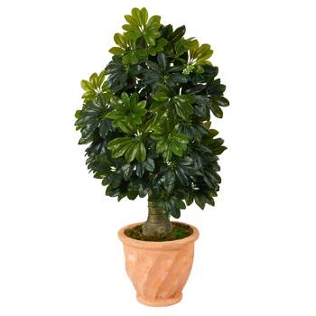 Nearly Natural 39-in Schefflera Artificial Tree in Terra-Cotta Planter (Real Touch)