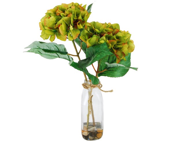 Artificial Hydrangea Arrangement - Green - 16in - LCG Florals