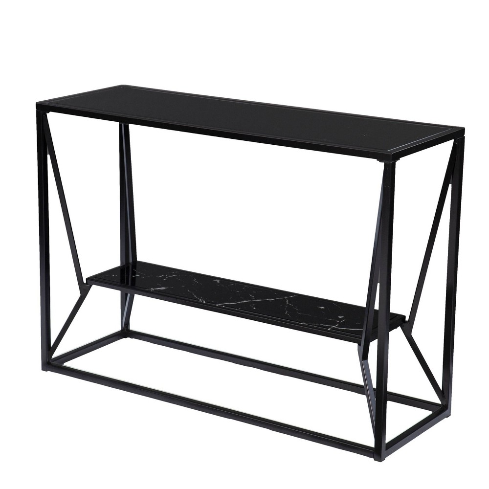 Photos - Coffee Table Finsfil Long Glass-Top Console Table Black - Aiden Lane