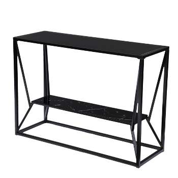 Finsfil Long Glass-Top Console Table Black - Aiden Lane