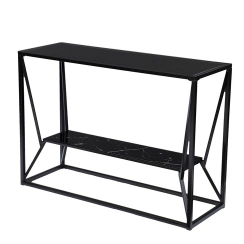 Finsfil Long Glass Top Console Table, Long Black Metal Console Table