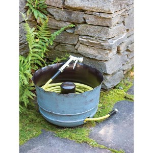 Gardener's Supply Company Garden Hose Pot | Decorative Brushed Blue Watering Hose Storage with Side Hole | Ideal Outdoor Hose Holder for Garden, - 1 of 3