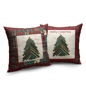 Merry Christmas Pillow Covers 18x18 Set of 2 Red Classic Checkered Green Xmas Tree - 1 of 3