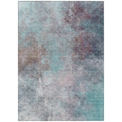 Teal Blue And Blush Abstract Washable Indoor Outdoor Area Rug