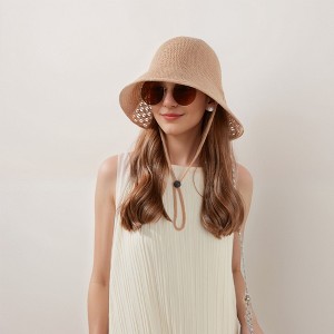 Anna-Kaci Crochet Bucket Hat with Adjustable Chin Strap and Back Button Eyelet Panel for Sun Protection - 1 of 4