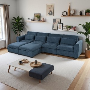 132" Linen U-Shaped Modular Sectional Sofa with Storage Ottomans - 1 of 4