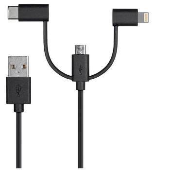 Monoprice USB & Lightning Cable - 3 Feet - Black | MFi Certified USB to Micro USB + USB Type-C + Lightning 3 in 1 Charge & Sync Cable