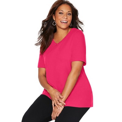 Catherines Women's Plus Size Suprema Crochet V-Neck Tee