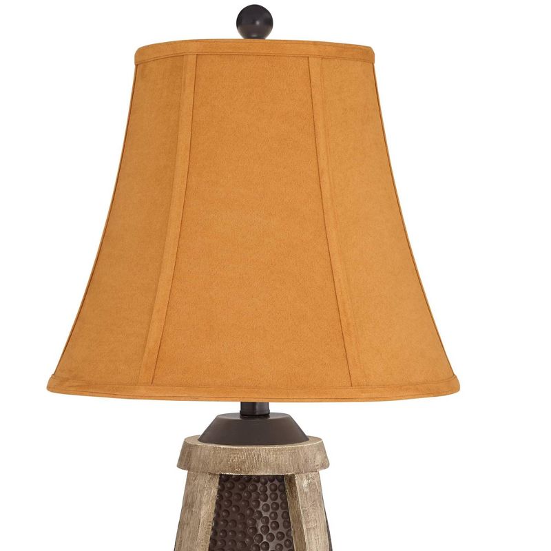 John Timberland Parker Rustic Table Lamps 28 1/2" Tall Set of 2 Hammered Bronze with USB Charging Port Faux Wood Rust Shade for Bedroom House Home, 2 of 7