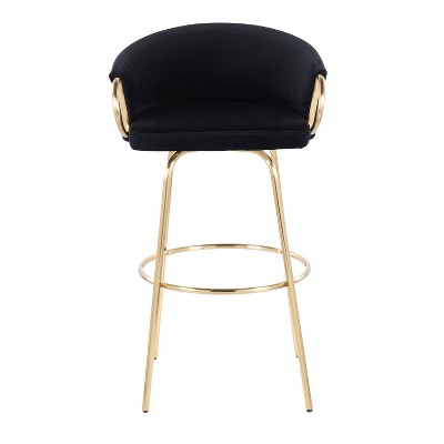 Adjustable Black Velvet Swivel Bar Stool with Metal Frame