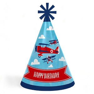 Big Dot of Happiness Taking Flight - Airplane - Cone Happy Birthday Party Hats for Kids and Adults - Set of 8 (Standard Size) - 1 of 4