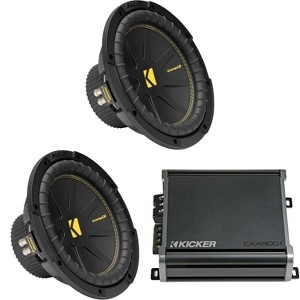 Kicker (2) 50CWCD104 CompC 10" Subwoofer, Dual 4-Ohm with CXA8001 Amp Bundle - 1 of 4