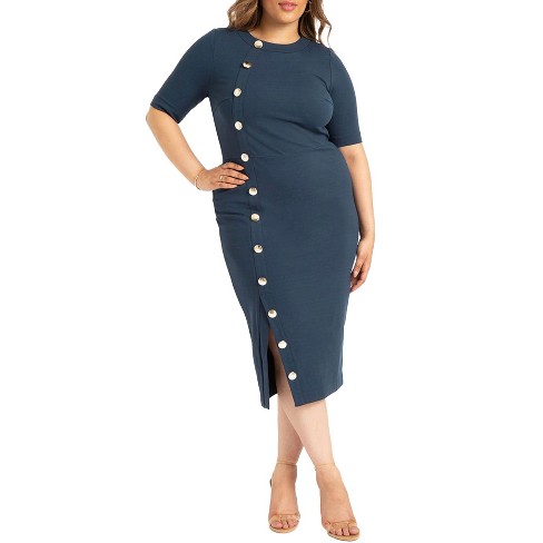 Eloquii Women's Plus Size Button Front Workwear Dress - 24, Blue