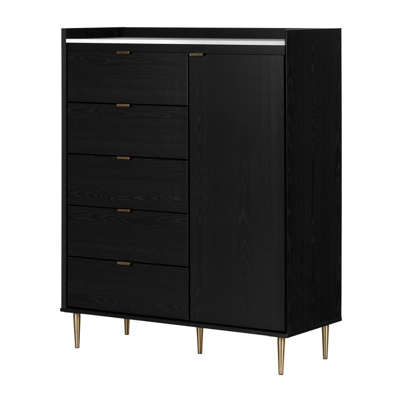 Hype Door Chest with 5 Drawers Black Oak/Faux Carrara Marble - South Shore, 1 of 13