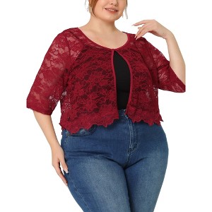 Agnes Orinda Women's Plus Size Round Neck Sheer 3/4 Sleeve Lace Elegant Cardigans - 1 of 4