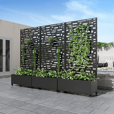 MAYEERTY Planter Box with Trellis Iron Black Gerald Wide Edge Street Style 47x47x16in 3-Piece Set