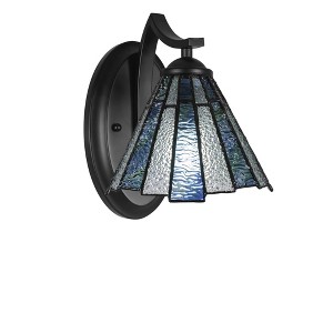Toltec Lighting Zilo 1 - Light Sconce in  Matte Black with 7" Sea Ice Art Glass Shade - 1 of 1