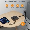 Black Surge Protector Power Strip, Flat Plug 5FT Extension Cord with 6 AC Outlets, 3 USB (1 USB-C), 1700J Charging Station for Home, Office, Dorm - 2 of 4