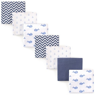 Hudson Baby Infant Boy Cotton Flannel Receiving Blankets Bundle, Blue Whale, One Size