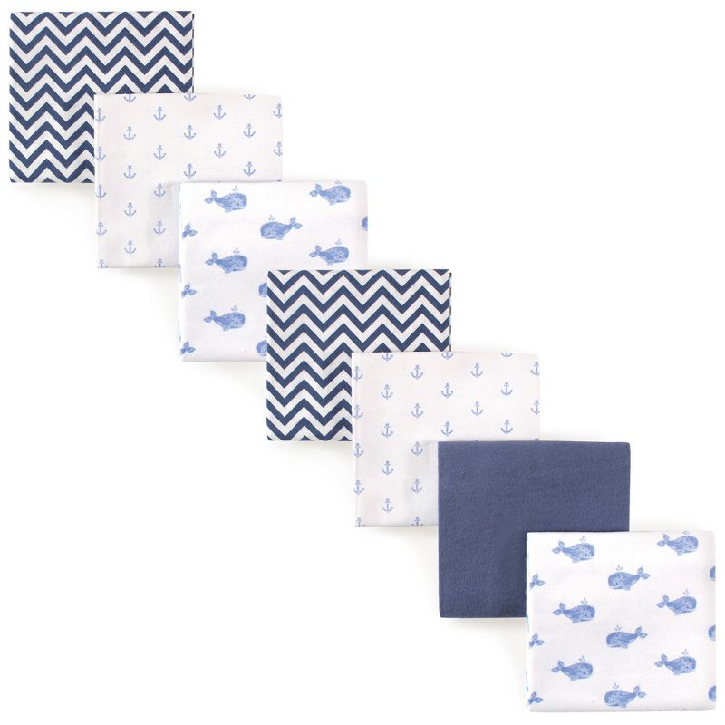 Hudson Baby Infant Boy Cotton Flannel Receiving Blankets Bundle, Blue Whale, One Size, 1 of 3