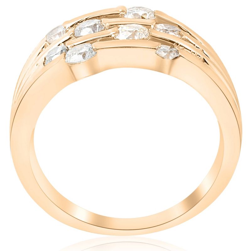 Pompeii3 1ct Yellow Gold Real Diamond 14K Right Hand Womens Fashion Multi Row Ring, 2 of 6
