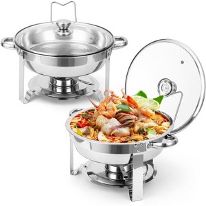 Chafing Dish Buffet Set 5QT, Stainless Steel Round Chafing Dishes for Buffet with Lid Holder & Glass Lid, Buffet Servers and Warmers - 1 of 4