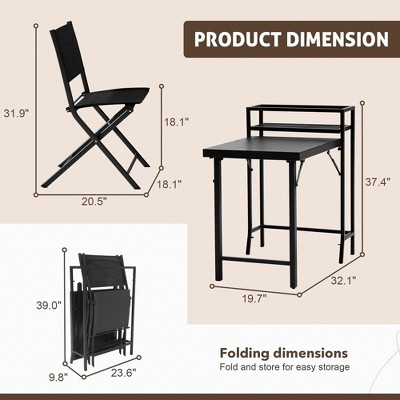 Black Steel Frame 3-Piece Folding Bistro Set