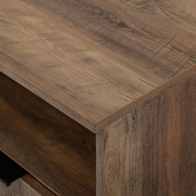 Rustic Oak 58" Angled Door Sideboard with Open Shelf Storage