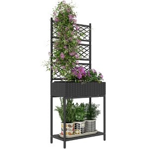 Outsunny Wicker Planter with Trellis for Climbing Plants, Freestanding Rattan Planter with Storage Shelf for Garden, Balcony - 1 of 4