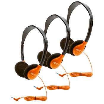 HamiltonBuhl® Personal On-Ear Stereo Headphone, Orange, Pack of 3
