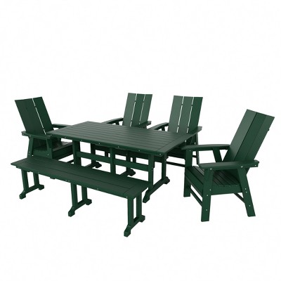 WestinTrends 6 Piece Outdoor Patio Dining Table and Armchair Dining Bench Set