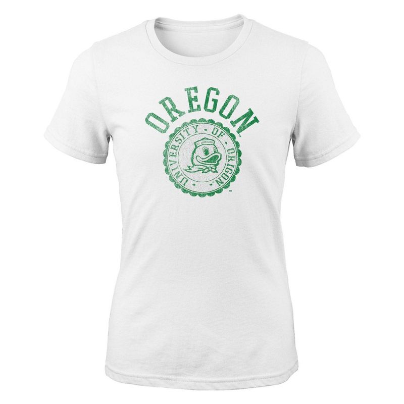 NCAA Oregon Ducks Girls&#39; White Crew Neck T-Shirt, 1 of 2
