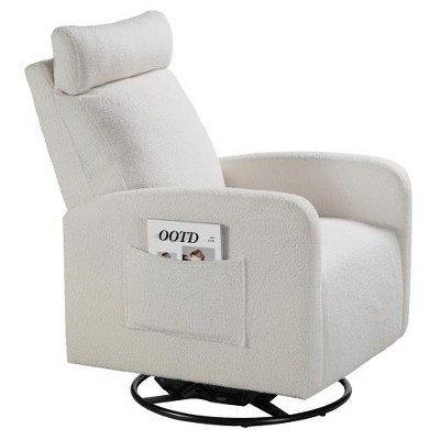 SYFERLORY Swivel Upholstered Manual Recliner Chair Theater Recliner Sofa 360 Degree Nursery Glider Rocker for Living Room, Beige