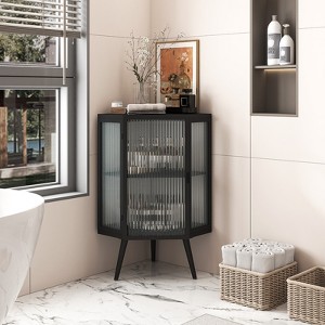 KTMBDW Floor Corner Cabinet with Tempered Glass Doors and Shelves,Free-Standing Corner Cabinets for Bathroom, Kitchen, Living Room - 1 of 4