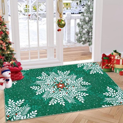 Fulvari Christmas Snowflake Area Rug,Rug Washable Non Slip for Entryway,Mats for Front Door,Bedroom Living Room Laundry Room Indoor