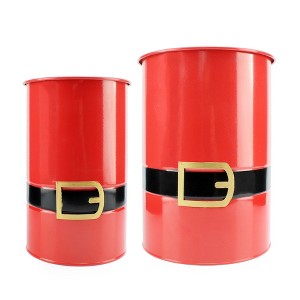 AuldHome Design Red Santa Christmas Greenery Buckets Set of 2, Santa Pants Nesting Metal Buckets - 1 of 4