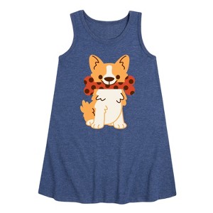 Girls' - Instant Message - Corgi With Bone Graphic Sleeveless Aline Dress - 1 of 4