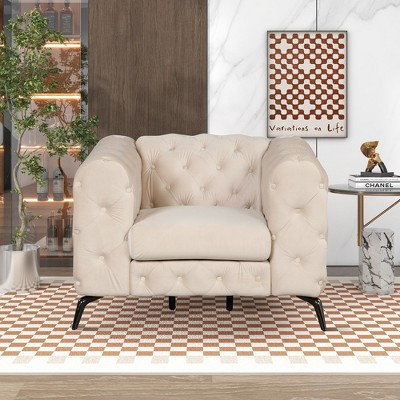 40.5" Modern Single Sofa With Arms, Accent Sofa Armchair With Button Tufted Back, Velvet Upholstered Single Sofa Chair For Bedroom Small Space