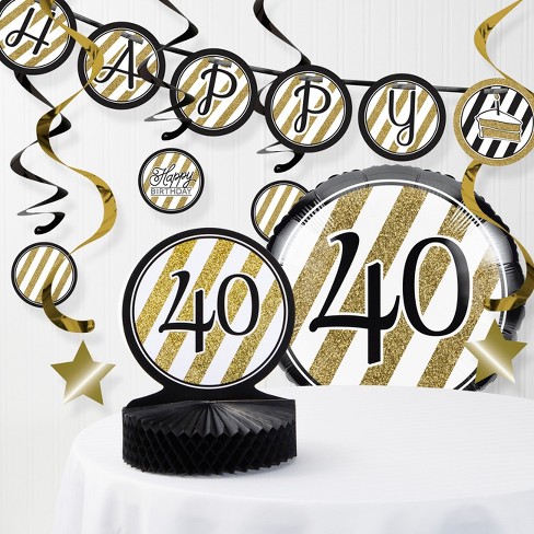 40th Birthday Decorations Kit Black Gold Target