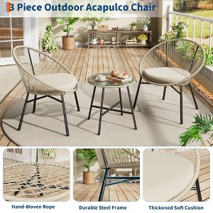 3 Pieces Outdoor Acapulco Chair Patio Bistro Set, All-Weather Acapulco Chairs with Glass Top Table, Modern Patio Conversation Chairs Set of 2 - 1 of 4