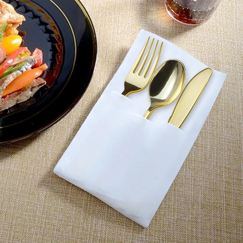 Smarty Had A Party Gold Plastic Cutlery in White Pocket Napkin Set (70 Guests), 3 of 4
