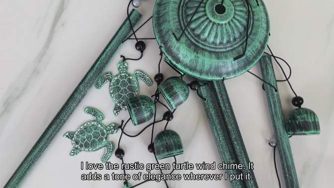 Dawhud Direct 20" H Rustic Green Turtle Wind Chimes for Outside - Lawn Decoration, 2 of 7, play video